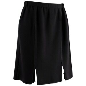 St John Skirt Women 6 Black Wool Pencil Knee Elastic Waist Slit Old Money Luxury